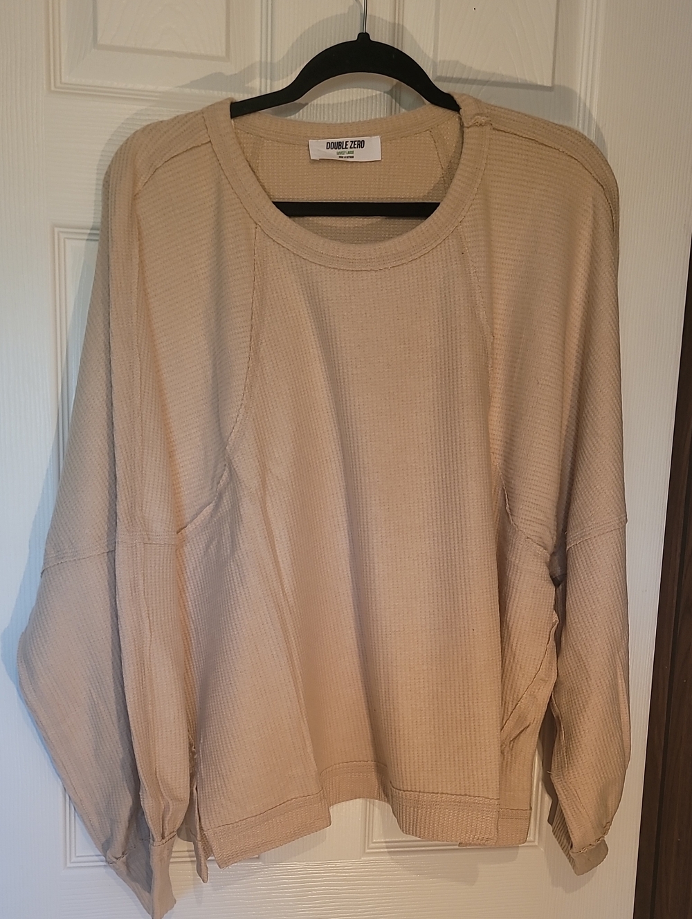 Double Zero Women’s Cream Crewneck Waffle Knit Top